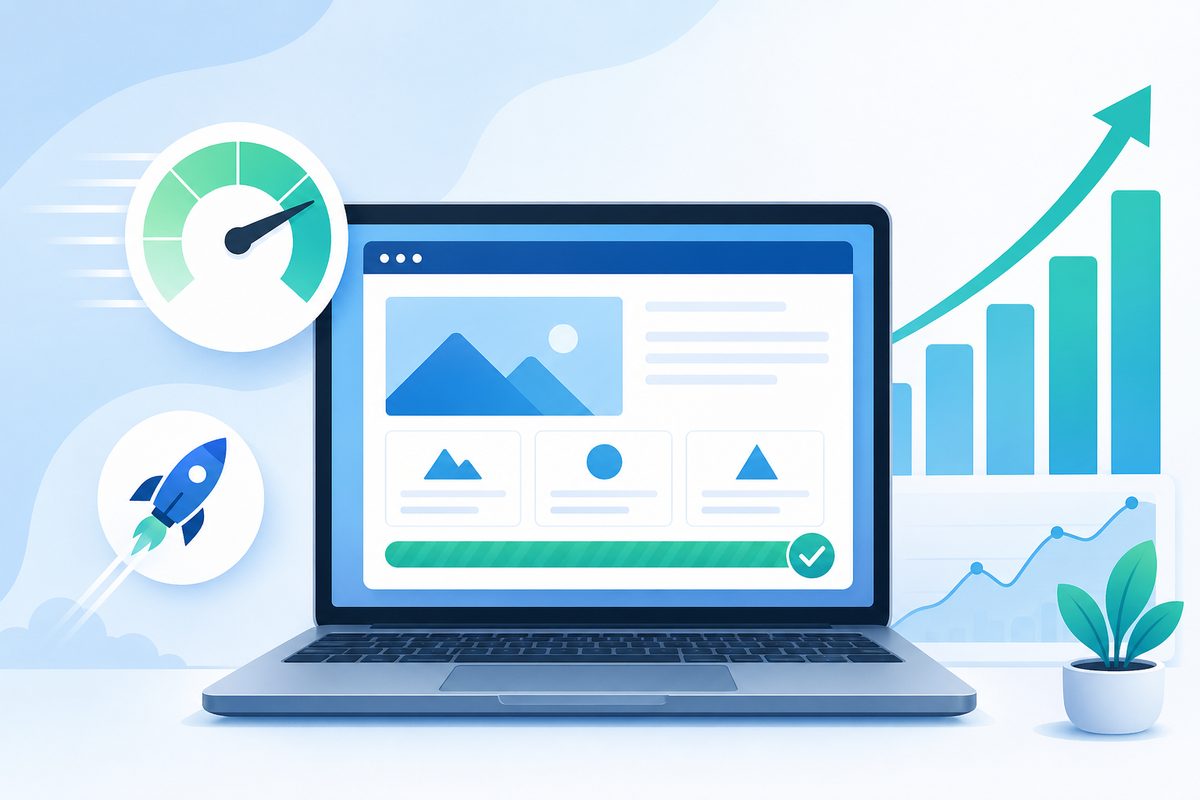Website speed performance dashboard showing Core Web Vitals metrics for a fast-loading business website