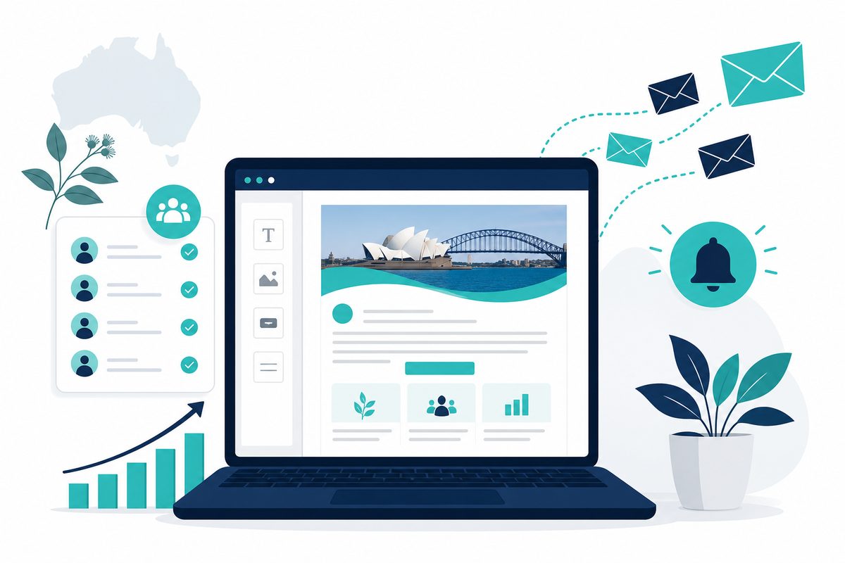 Email marketing strategies for Australian small businesses — laptop with newsletter and growing subscriber list