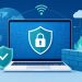 Website security essentials for Australian small businesses — shield and lock icon on laptop
